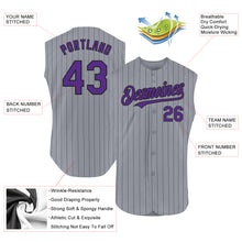 Laden Sie das Bild in den Galerie-Viewer, Custom Gray Black Pinstripe Purple Authentic Sleeveless Baseball Jersey