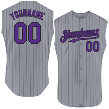 Laden Sie das Bild in den Galerie-Viewer, Custom Gray Black Pinstripe Purple Authentic Sleeveless Baseball Jersey