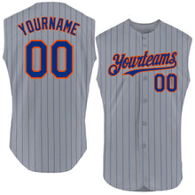 Charger l'image dans la galerie, Custom Gray Royal Pinstripe Orange Authentic Sleeveless Baseball Jersey