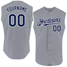 Charger l'image dans la galerie, Custom Gray Navy-White Authentic Sleeveless Baseball Jersey
