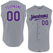 Charger l'image dans la galerie, Custom Gray Purple-Black Authentic Sleeveless Baseball Jersey