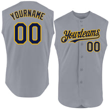 Charger l'image dans la galerie, Custom Gray Navy-Gold Authentic Sleeveless Baseball Jersey