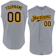 Charger l'image dans la galerie, Custom Gray Brown-Gold Authentic Sleeveless Baseball Jersey