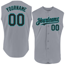 Charger l'image dans la galerie, Custom Gray Black-Teal Authentic Sleeveless Baseball Jersey