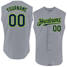 Charger l'image dans la galerie, Custom Gray Navy-Neon Green Authentic Sleeveless Baseball Jersey