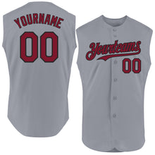 Laden Sie das Bild in den Galerie-Viewer, Custom Gray Crimson-Black Authentic Sleeveless Baseball Jersey
