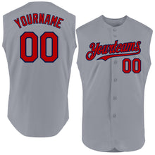 Laden Sie das Bild in den Galerie-Viewer, Custom Gray Red-Navy Authentic Sleeveless Baseball Jersey