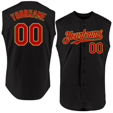 Charger l'image dans la galerie, Custom Black Red-Old Gold Authentic Sleeveless Baseball Jersey