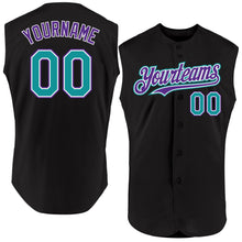 Charger l'image dans la galerie, Custom Black Teal-Purple Authentic Sleeveless Baseball Jersey