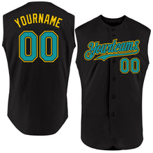 Charger l'image dans la galerie, Custom Black Teal-Yellow Authentic Sleeveless Baseball Jersey