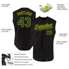 Laden Sie das Bild in den Galerie-Viewer, Custom Black Green-Yellow Authentic Sleeveless Baseball Jersey