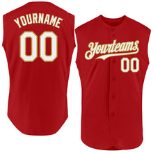 Charger l'image dans la galerie, Custom Red White-Old Gold Authentic Sleeveless Baseball Jersey