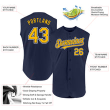 Charger l'image dans la galerie, Custom Navy Gold-White Authentic Sleeveless Baseball Jersey