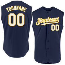 Charger l'image dans la galerie, Custom Navy White-Gold Authentic Sleeveless Baseball Jersey