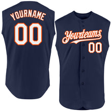 Charger l'image dans la galerie, Custom Navy White-Orange Authentic Sleeveless Baseball Jersey