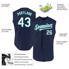 Charger l'image dans la galerie, Custom Navy White-Teal Authentic Sleeveless Baseball Jersey