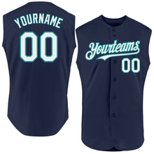 Charger l'image dans la galerie, Custom Navy White-Teal Authentic Sleeveless Baseball Jersey