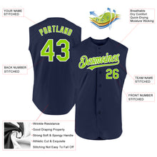 Charger l'image dans la galerie, Custom Navy Neon Green-White Authentic Sleeveless Baseball Jersey