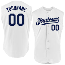 Laden Sie das Bild in den Galerie-Viewer, Custom White Navy-Gray Authentic Sleeveless Baseball Jersey