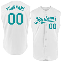Charger l'image dans la galerie, Custom White Teal Authentic Sleeveless Baseball Jersey