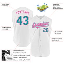 Laden Sie das Bild in den Galerie-Viewer, Custom White Teal-Pink Authentic Sleeveless Baseball Jersey