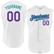 Charger l'image dans la galerie, Custom White Purple-Teal Authentic Sleeveless Baseball Jersey