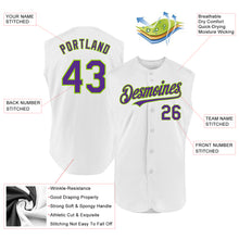 Charger l'image dans la galerie, Custom White Purple-Neon Green Authentic Sleeveless Baseball Jersey