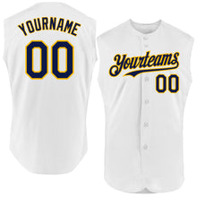 Charger l'image dans la galerie, Custom White Navy-Gold Authentic Sleeveless Baseball Jersey