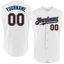 Load image into Gallery viewer, Custom White Black Electric Blue-Orange Authentic Sleeveless Baseball Jersey