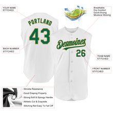 Load image into Gallery viewer, Custom White Kelly Green-Old Gold Authentic Sleeveless Baseball Jersey