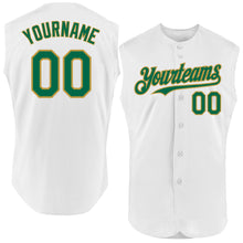 Load image into Gallery viewer, Custom White Kelly Green-Old Gold Authentic Sleeveless Baseball Jersey