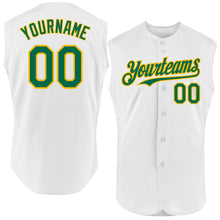Laden Sie das Bild in den Galerie-Viewer, Custom White Kelly Green-Gold Authentic Sleeveless Baseball Jersey
