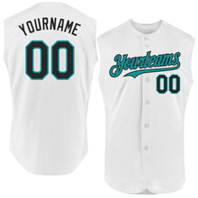 Charger l'image dans la galerie, Custom White Black-Teal Authentic Sleeveless Baseball Jersey