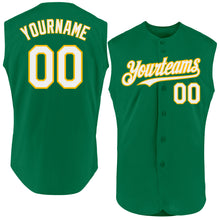 Laden Sie das Bild in den Galerie-Viewer, Custom Kelly Green White-Gold Authentic Sleeveless Baseball Jersey