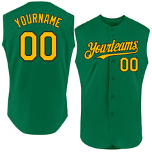 Load image into Gallery viewer, Custom Kelly Green Gold-Black Authentic Sleeveless Baseball Jersey
