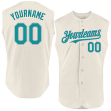Charger l'image dans la galerie, Custom Cream Teal-Gray Authentic Sleeveless Baseball Jersey