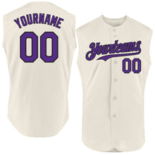 Charger l'image dans la galerie, Custom Cream Purple-Black Authentic Sleeveless Baseball Jersey