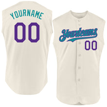 Charger l'image dans la galerie, Custom Cream Purple-Teal Authentic Sleeveless Baseball Jersey