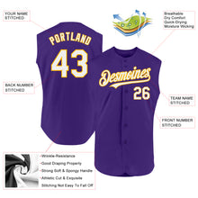 Charger l'image dans la galerie, Custom Purple White-Gold Authentic Sleeveless Baseball Jersey