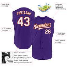 Charger l'image dans la galerie, Custom Purple White-Orange Authentic Sleeveless Baseball Jersey