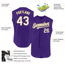 Charger l'image dans la galerie, Custom Purple White-Old Gold Authentic Sleeveless Baseball Jersey