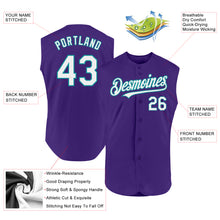 Laden Sie das Bild in den Galerie-Viewer, Custom Purple White-Teal Authentic Sleeveless Baseball Jersey