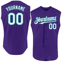 Laden Sie das Bild in den Galerie-Viewer, Custom Purple White-Teal Authentic Sleeveless Baseball Jersey