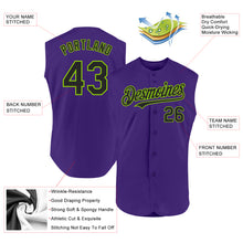 Laden Sie das Bild in den Galerie-Viewer, Custom Purple Black-Neon Green Authentic Sleeveless Baseball Jersey