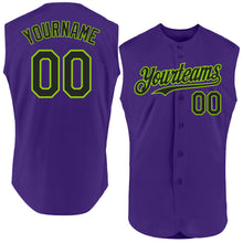 Laden Sie das Bild in den Galerie-Viewer, Custom Purple Black-Neon Green Authentic Sleeveless Baseball Jersey
