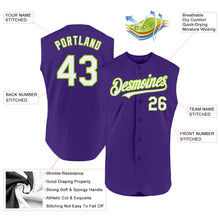 Charger l'image dans la galerie, Custom Purple White-Neon Green Authentic Sleeveless Baseball Jersey