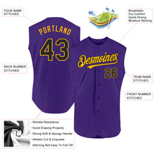 Charger l'image dans la galerie, Custom Purple Black-Gold Authentic Sleeveless Baseball Jersey