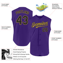 Charger l'image dans la galerie, Custom Purple Black-Old Gold Authentic Sleeveless Baseball Jersey