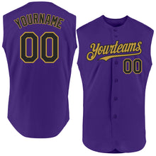 Charger l'image dans la galerie, Custom Purple Black-Old Gold Authentic Sleeveless Baseball Jersey
