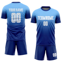 Charger l'image dans la galerie, Custom Light Blue White-Royal Sublimation Fade Fashion Soccer Uniform Jersey
